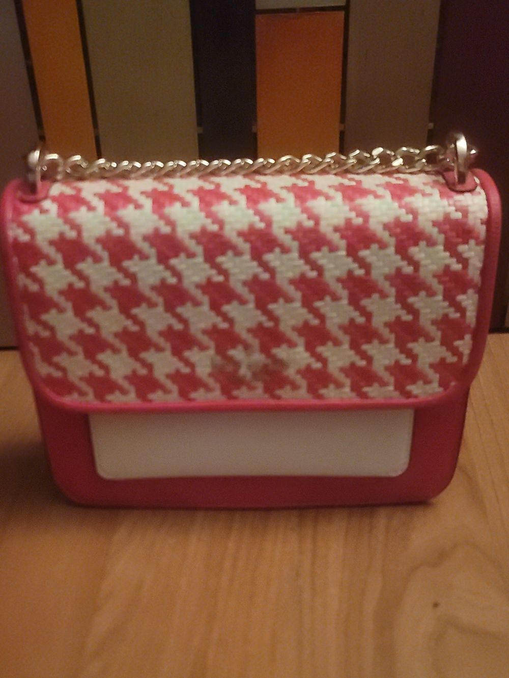 Kate Spade Houndstooth Woven Pink N White Chain Shoulder Bag